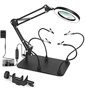 Magnifying Glass with Light and Stand, EOOKU Flexible Magnetic Helping Hand, 5X&amp;10X 12V 108pcs LE...