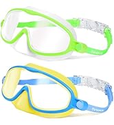 Vvinca 2 Pcs Kids-Swim-Goggles with Nose Cover, Swimming Diving Mask Wide View Anti Fog UV Anti S...