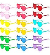 LYMOJOR 18 Pairs Heart Shaped Sunglasses Candy Color Rimless Heart Glasses for Women Party Favors