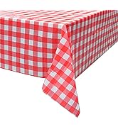 Plastic Tablecloth Disposable, Red and White Checkered Tablecloth, Pack of 6, 54" x 108" Rectangle