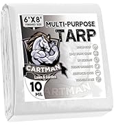 CARTMAN Finished Size 6x8 Feet 10 Mil White Heavy Duty Poly Tarp, Multipurpose Protective Cover, ...