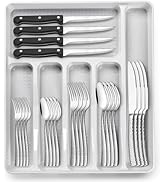 49-Piece Hammered Silverware Set with Organizer, Food-Grade Stainless Steel Flatware for 8, Cutle...