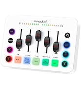 PROAR Gaming Audio Mixer, Live Streaming Sound Card RGB PC DJ Mixer with Individual Control, 48V ...