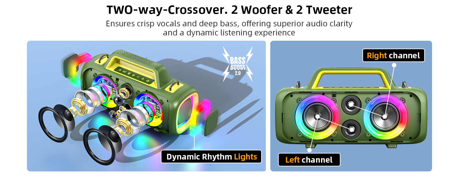 The 4-driver audio system consists of 2 subwoofers and 2 tweeters