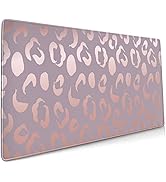 Pink Rose Gold Leopard Print Gaming Mouse Pad 35.4×15.7inch with Stitched Edges Extended Waterpro...