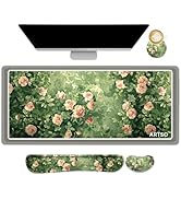 ARTSO Rose Floral Mouse Pad Wrist Support Set, Desk Mat, 4in1 XXL Large Mousepad + Keyboard Wrist...