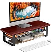 NestNeat Monitor Stand Riser, 24 Inch Computer Monitor Stand for Desk, 2-Tier Wood Desk Shelf Org...