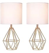 COTULIN Set of 2 Gold Bedroom Small Table Lamp,Modern Bedside Nightstand Lamps with Geometric Met...