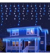 Qunlight 300L LED Icicle Lights, Blue+White Window Curtain Light,8 Modes with 30V Plug in for Wed...