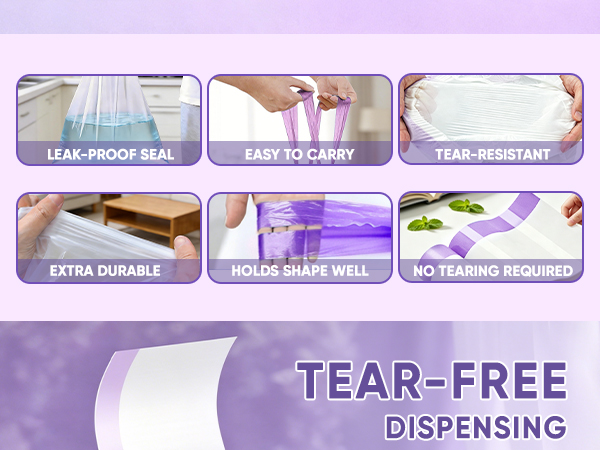 LEAK-PROOF SEAL; EASY TO CARRY; TEAR-RESISTANTï¼? EXTRA DURABLE; HOLDS SHAPE WELL; NO TEARING REQUIRED