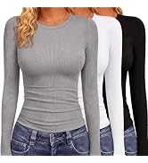 GAYHAY 3 Pack Long Sleeve Shirts for Women Rib Fall Fashion Basic Tees 2026 | Slim Fitted Crewnec...