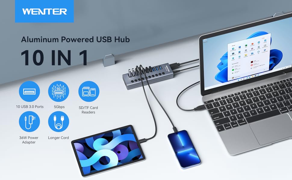10 IN 1 Powered usb hub