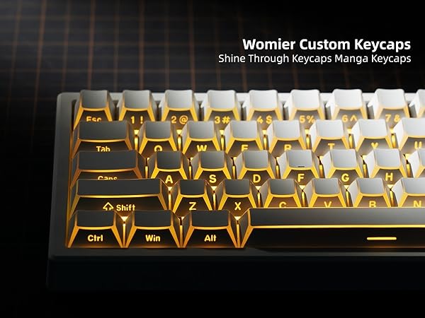 PBT Shine Through Keycaps Manga White, OEM Profile Side Printed Custom Key caps