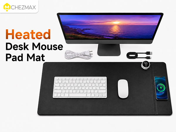 Heated Desk Mat Mouse Pad - Leather Keyboard Pad Desktop Hand Warmer