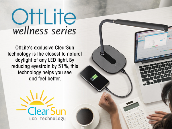 Wellness Series ClearSun Technology Reduced Glare Eyestrain Natural Daylight LED Light Lamp Desk