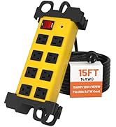 Heavy Duty Metal Power Strip, 15FT Long Extension Cord 2700J Surge Protector, Wall Mount Plug Acc...