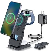 3 in 1 Wireless Charging Station,5000mAh Fast Foldable Portable Charger Battery Pack USB C Power ...