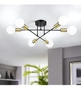 Modern Sputnik Chandelier, 6-Light Farmhouse Semi Flush Mount Ceiling Light Fixtures, Industrial ...