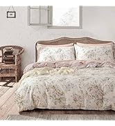 LEMIROE Vintage 100% Cotton Floral Duvet Cover Queen Size 3PC - Romantic Pastels on White, Muted ...