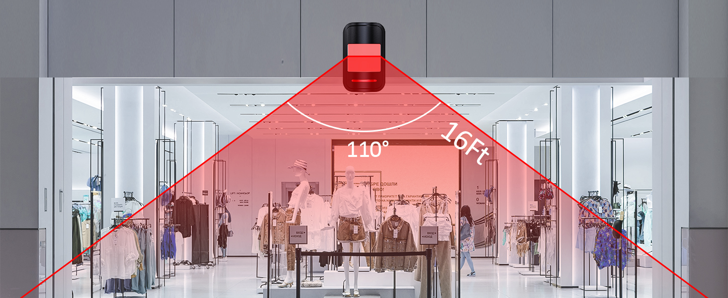 The infrared detector covers a 110° angle up to 26FT