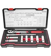 BILITOOLS 9-Piece 3/8 Inch Drive Spark Plug Socket Set with Click Torque Wrench, Magnetic Swivel ...