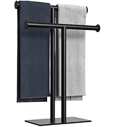 MIROAMZ Hand Towel Holder for Bathroom 2-Tier, T-Shape Freestanding Countertop Double Towel Rack ...