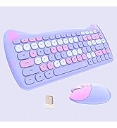 Cute Cat 2.4G USB Wireless Keyboard and Mouse Combo, Silent Keys, Candy Colors, Compatible with N...