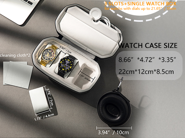 3 slots watch case + single watch box size
