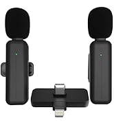 2 Pack Wireless Mini Lavalier Lapel Microphone for iPhone,Android Phone(2 in 1) - 80ft Cordless C...