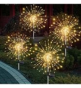 btfarm 4 Pack 120 LED Solar Garden Lights Outdoor, 8 Modes Firework Lights Solar Powered, Waterpr...