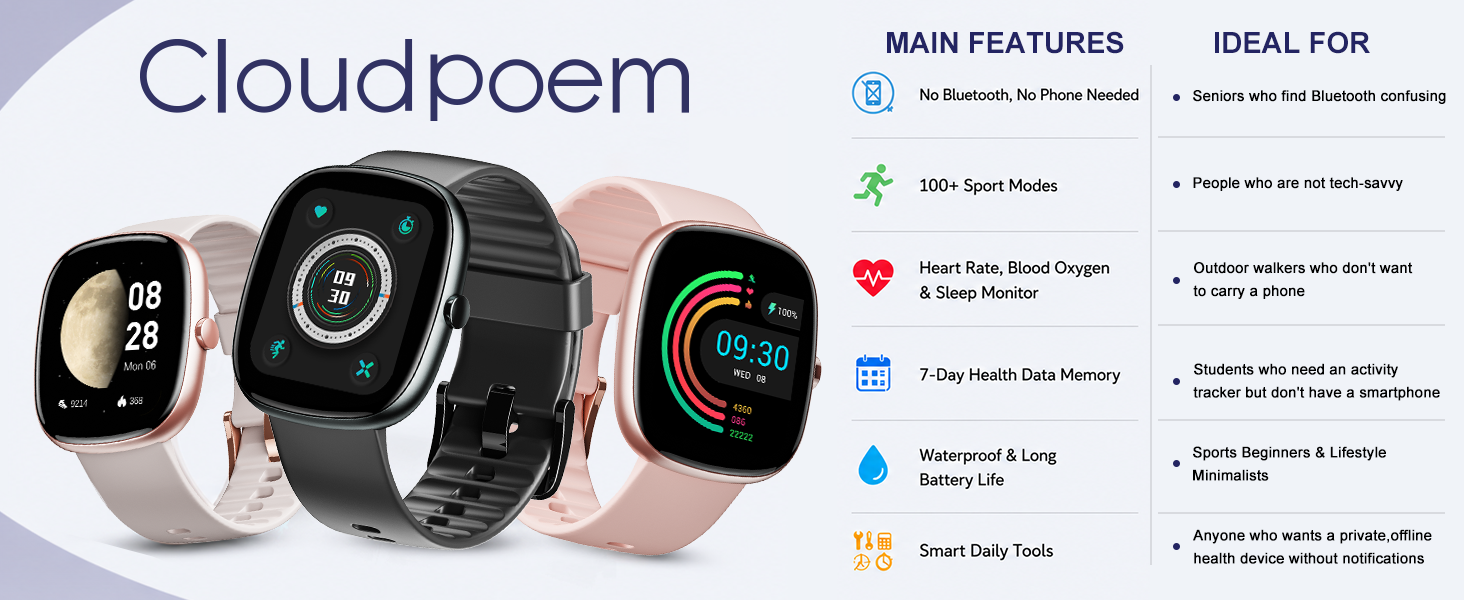 Fitness Tracker (No Bluetooth, No APP/Phone Required)