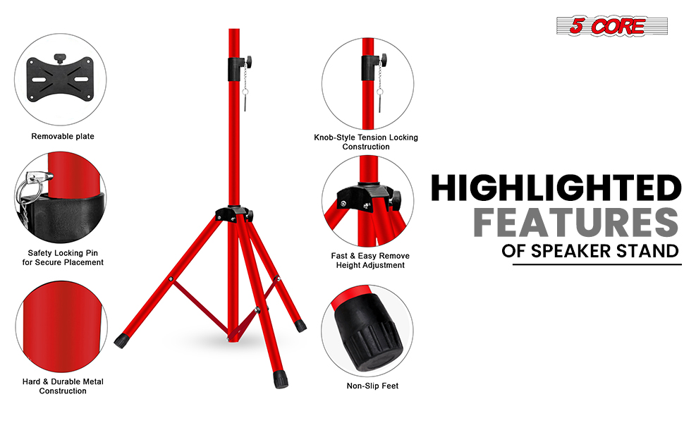 speaker stand sturdy heavy duty adjustable height tripod mount pole stage studio floor