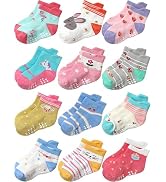 Aroveea Non Slip Grip Ankle Baby Socks 12 Pack for Toddler Boys and Girls Kids,Infant Cute Cotton...