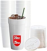 20 OZ Foam Cups With Lids for Hot &amp; Cold Drinks, USA-Made 25-Pack. Ideal Styrofoam Coffee Cups, I...