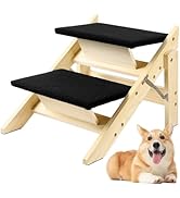 Foldable Dog Stairs/Ramp with 2 Steps - Durable Wooden Pet Stairs for Small, Medium, Large Dogs -...