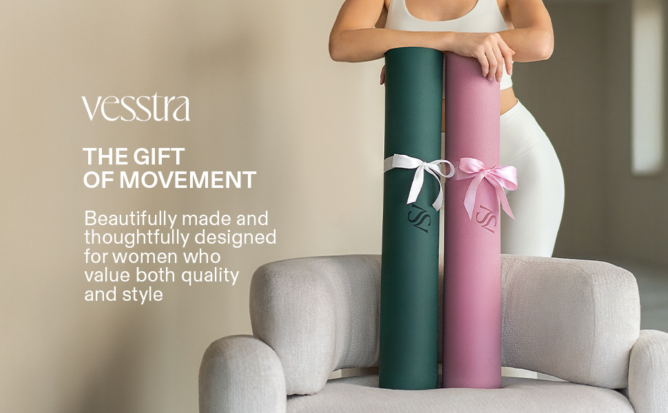 luxury yoga mat gift set for women, premium non slip natural rubber mat with elegant design