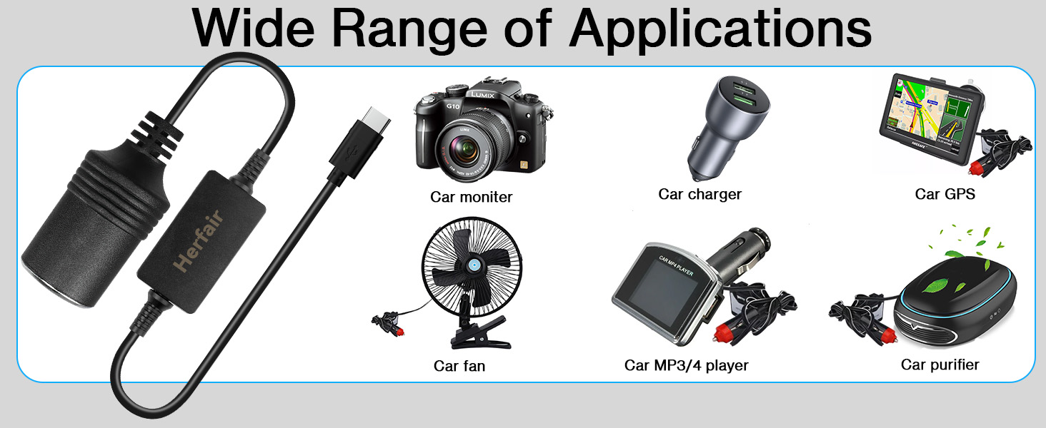 USB C Male to 12V Car Cigarette Lighter