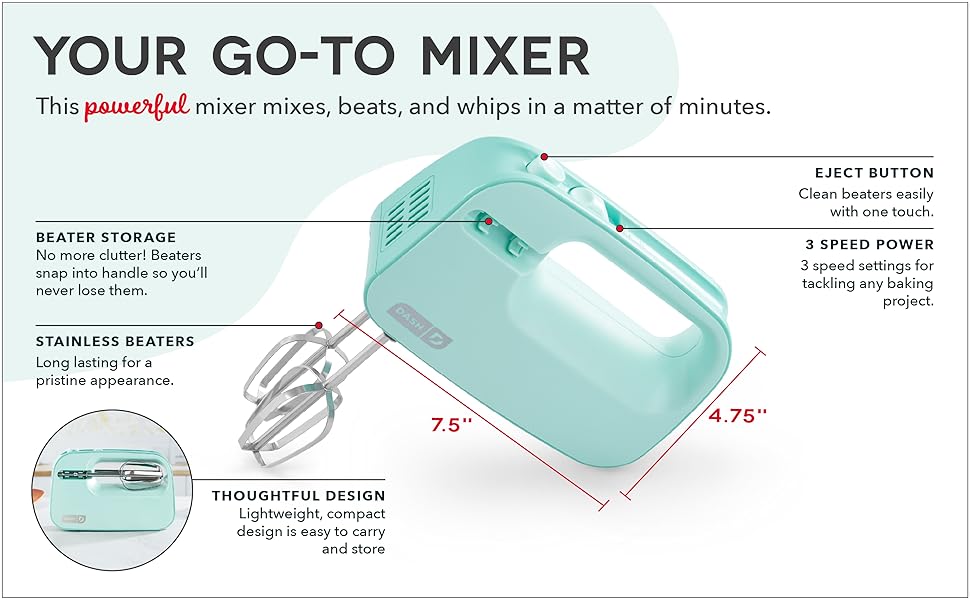 Mixer, Dessert, Baking, SmartStore, Compact, Hand Mixer, Dash