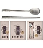 BALWOO [5 Sets] [Made in Korea] Orchid Design Korean Style Sticky Rice Spoon Chopsticks Set Silve...
