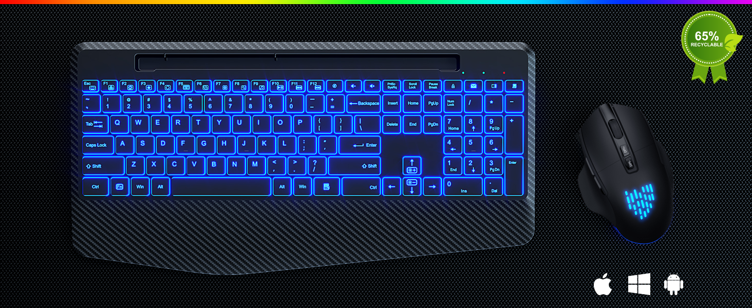 wireless keyboard and mouse with backlit for windows,laptop,pc,computer