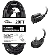 Honderson 20FT Extension Cord - Flat Plug 3 Prong Indoor Extension Cable,Black 16 Gauge Heavy Dut...