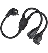 Power Extension Cord Y Splitter - 1FT Right Angled Type Flat Plug NEMA 5-15P 1 to 2 Way Outlet NE...