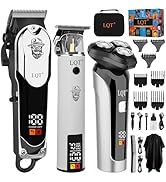 LQT Professional Barber Kit for Men, Cordless Hair Clipper, Trimmer &amp; Rotary Shaver Set with LED ...