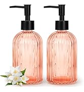 Topsky 2 Pack Glass Soap Dispenser with Black Plastic Pump, 400ml Liquid Hand Soap Dispenser, Rus...