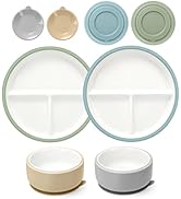 suhunide Ceramic Plates and Bowls with Silicone Sleeves Suction | Divided Porcelain Plates Bowls ...