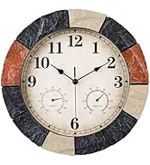 JoFomp 13 Inch Resin Faux-Stone Outdoor Clocks Waterproof with Thermometer and Hygrometer Combo, ...