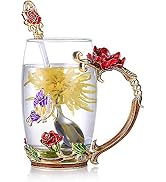 Kaiyuan Dynasty Tea Cup Glass Coffee Mugs Enamel Rose Flower Butterfly Drinking Cups with Spoon S...