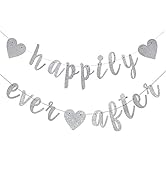 Happily Ever After Silver Glitter Bunting Banner, Engagement, Bridal Shower, Wedding Party Photo ...