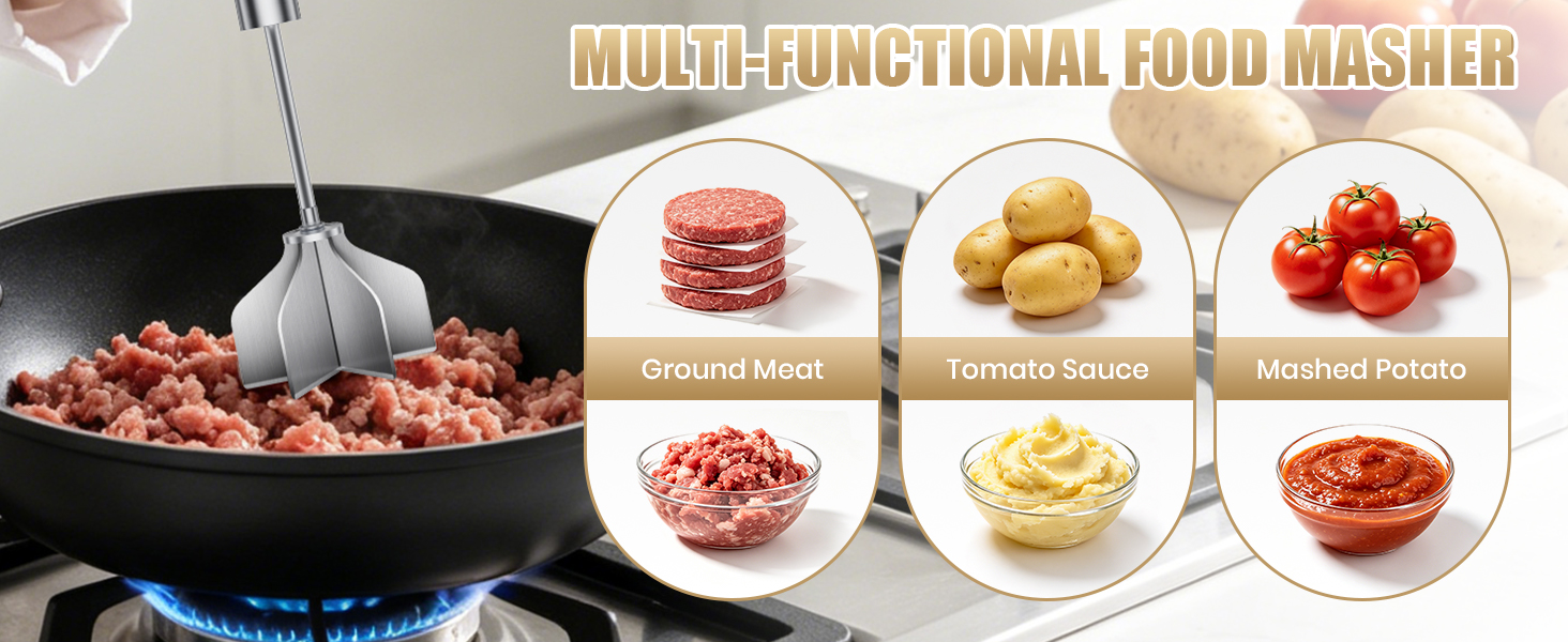 Stainless Steel Meat Masher 6 Blade Ground Beef Chopper Cooking Utensils