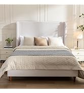 HXERY Queen 54" Tall Headboard Wingback Upholstered Platform Bed Frame Elegant Simplicity Texture...